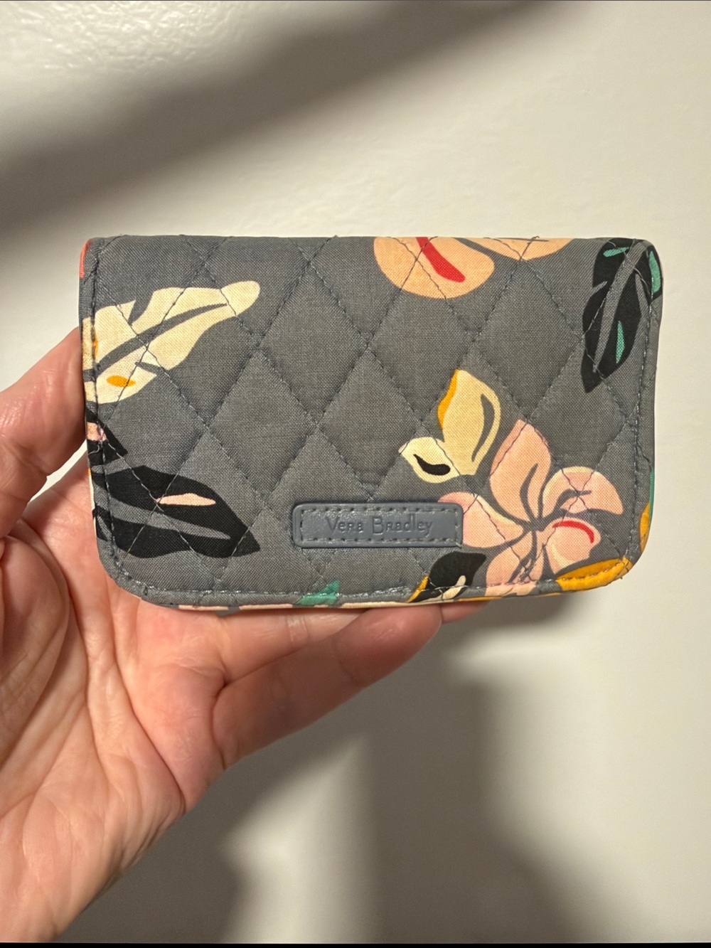 Vera Bradley Gray Quilted Floral Wallet with Pastel Accents